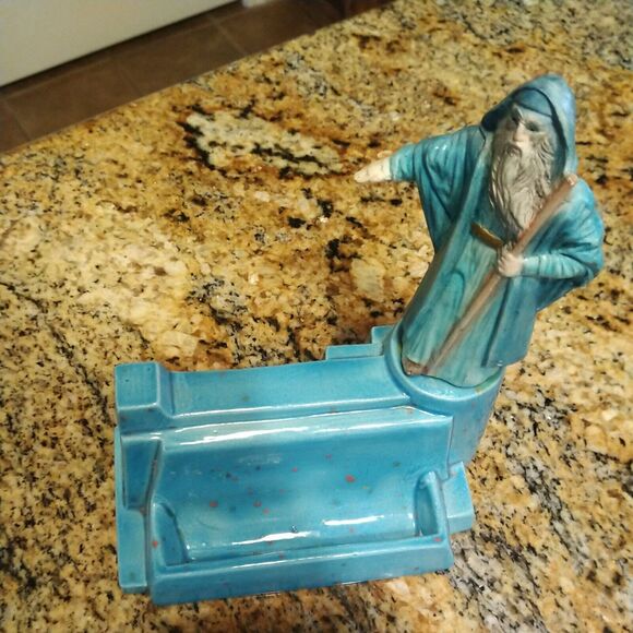 BLUE GANDOLF WIZARD CARD HOLDER CERAMIC WIZARDS FANTASY MYSTICAL Signed - Picture 11 of 12